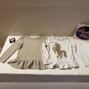 Cat & Jack Beige and White Long Sleeve Tops with Unicorn